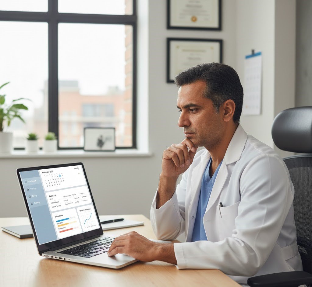 Doctor using Practice Management Software
